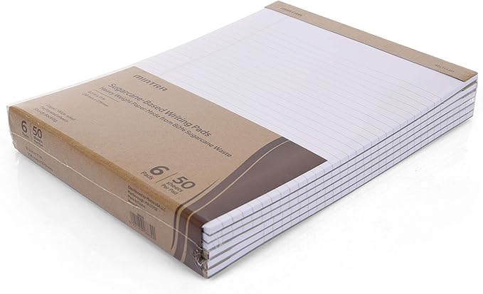 Mintra Office Recycled Writing Pads 6pk (White, Wide Ruled (8.5in x 11in)) - 50 Sheets per Notepad, Micro perforated, Legal Pad, Notebook Paper for School, College, Office, Business