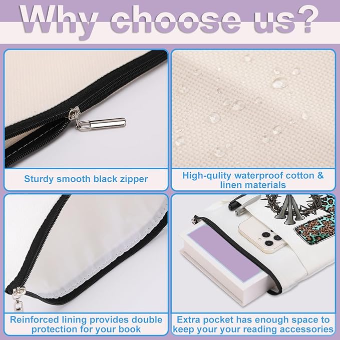 Inspirational Western Faith Christian Gifts Book Sleeve Book Cover Religious Cowgirl Accessories for Women Teacher Wife Graduation Christmas Birthday Book Lovers Gifts Book Protector with Zipper