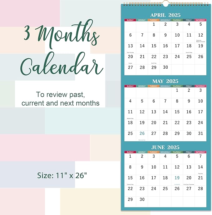 2025 Wall Calendar - 3 Month Wall Calendar 2025, Jan 2025 - Dec 2025, 11.25" x 26", 3 Month Calendar 2025, 3 Month Vertical Calendar with Thick Paper - Morandi