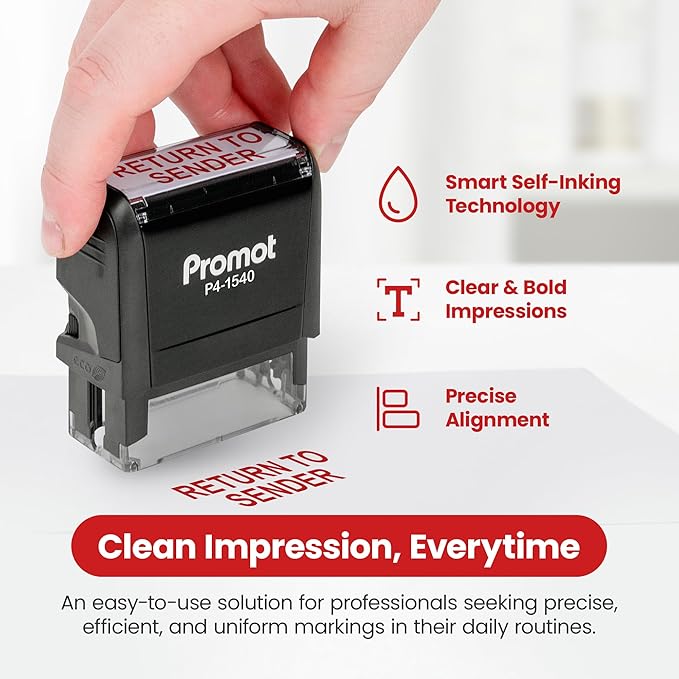 Promot Return to Sender Self Inking Rubber Stamp - Refillable Business Stamper - Work, Coding, Bookkeeping, Ordering, Accounting, Notary, Office Stamps - Red Ink