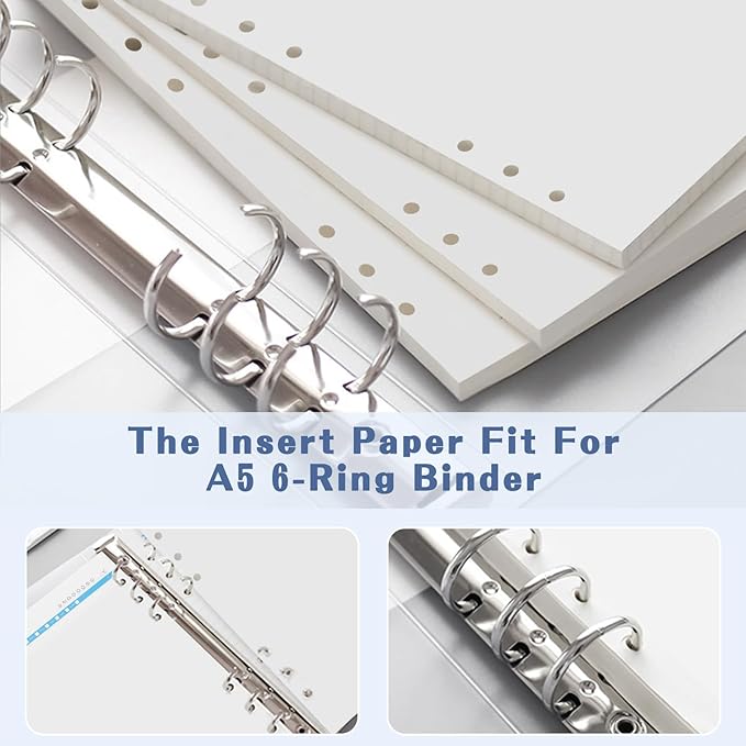 A5 Refills Paper, A5 Binder Planner Loose Leaf Paper,120 Sheets (240 Pages) 6-Hole Notebook Refills for 6-Ring Refillable A5 Ring Binder Notebook Planner, Blank Paper