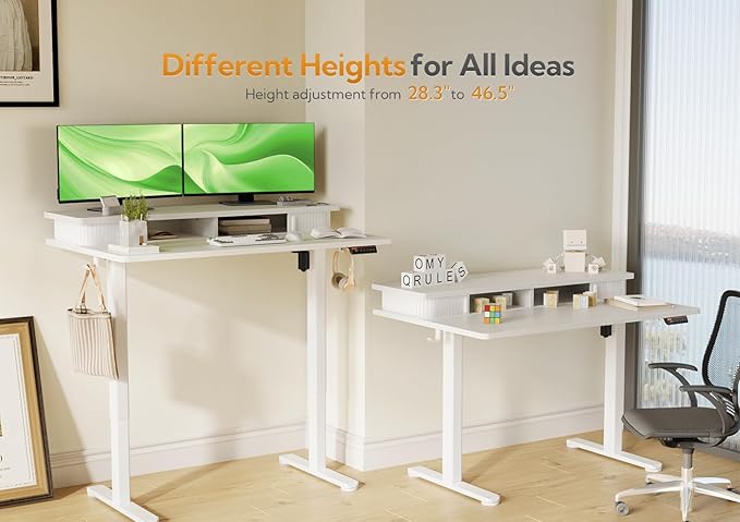 Standing Desk with Roller Shutter Door, Electric Standing Desk Adjustable Height, Adjustable Standing Desk with Storage Shelves, 48 Inch White