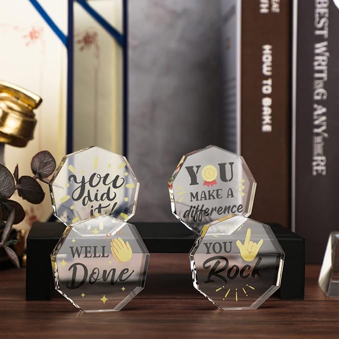 Janmercy 24 Pcs Appreciation Acrylic Award Trophies 6 Styles Employee Appreciation Gifts Bulk Plaques Personalized Engraved Fun Clear Cna Thank You Gift for Adults Office Party Decoration(Medal)