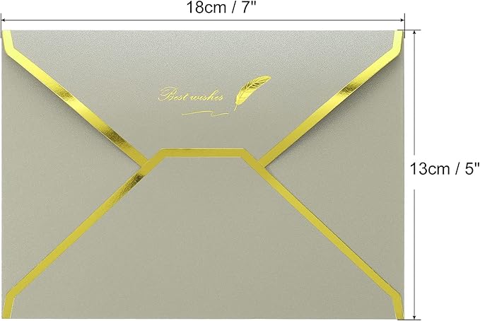 PATIKIL V Flap Envelopes, 10 Pack 7 x 5'' Luxury Style Gold Border Greeting Card Envelope for Invitations Weddings, Silver