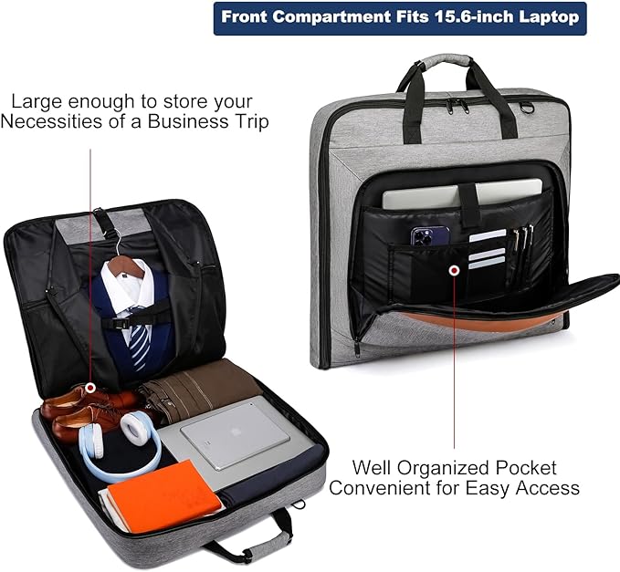 Garment Bag Travel Suit Bag for Men Large 40-Inch Carry on Garment Bag Up to 3 Suits for Business Trips,2 in 1 Hanging Suitcase Luggage Bags for Travel,Foldable Carry On Bag Fits 15.6Inch Laptop,Black