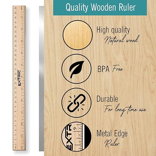 Rulers 4 Pack - Rulers 12 Inch, Wood Ruler with Metal Edge Great for School, Classroom, Home, and Office