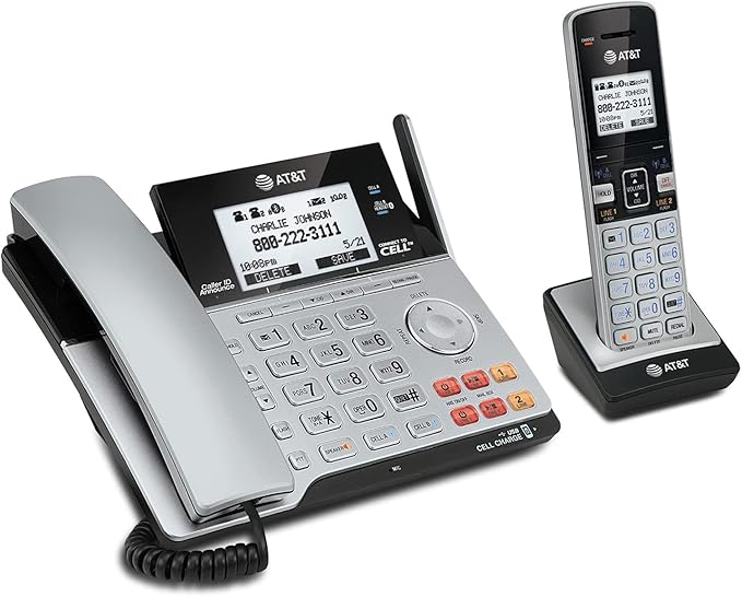 AT&T TL86103 2-Line Corded/Cordless for Small Business with Answering Machine, 2-Mailboxes, Connect-to-Cell, Caller ID Announcer, Intercom, Line-Power, Long Range & Expandable to 12 Handsets