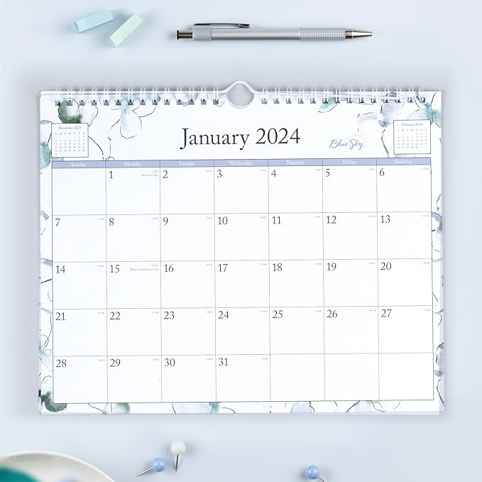 Blue Sky 2024 Monthly Wall Calendar, January - December, 11" x 8.75", Wirebound, Wide Blocks, Lindley (101593-24)