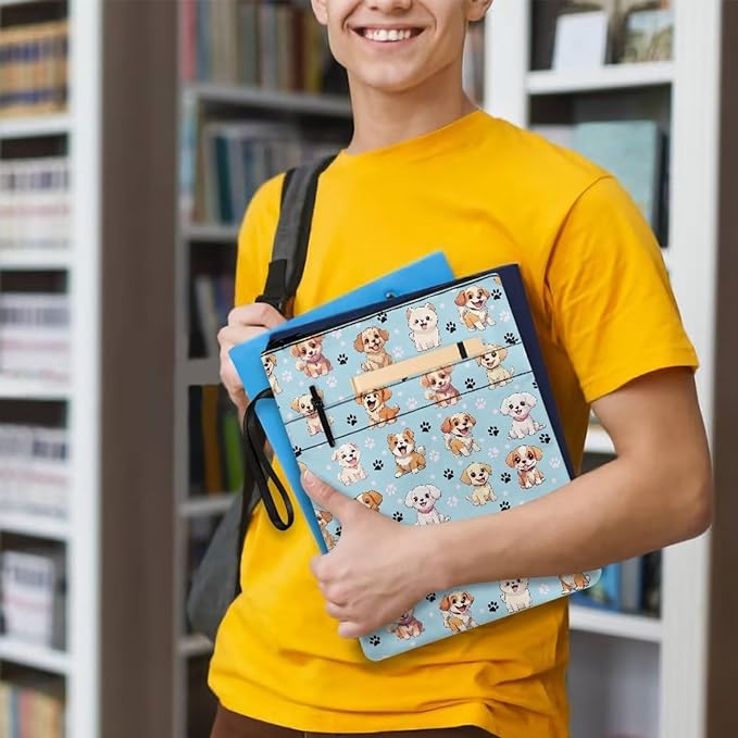 COEQINE Cute Dogs Book Covers For Soft Cover Books Teens Girls Blue Kawaii Dogs Paperbacj Large 9x11 Front Pocket for Phone Pencil Portable