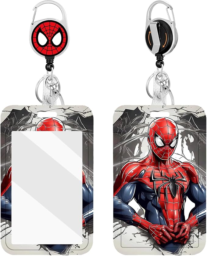 2 Pack for Spider-Man ID Badge Holder with Clip Badge Reels Retractable Heavy Duty Id Card Vertical Lanyard Holder with Carabiner Badge Reel with 24 inches Pull Cord