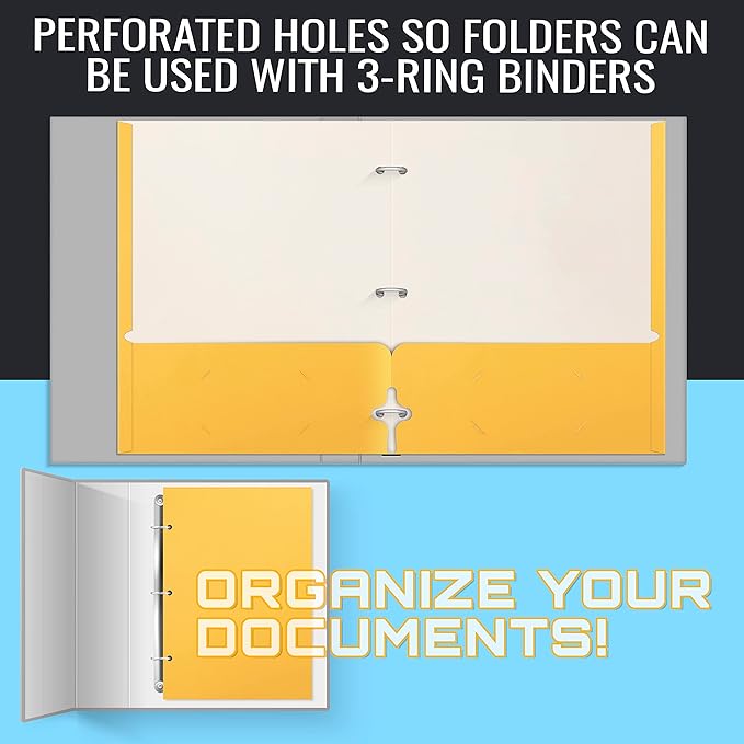 Better Office Products Two Pocket Portfolio Folders, 50-Pack, Yellow, Letter Size Paper Folders, 50 Pieces, Yellow