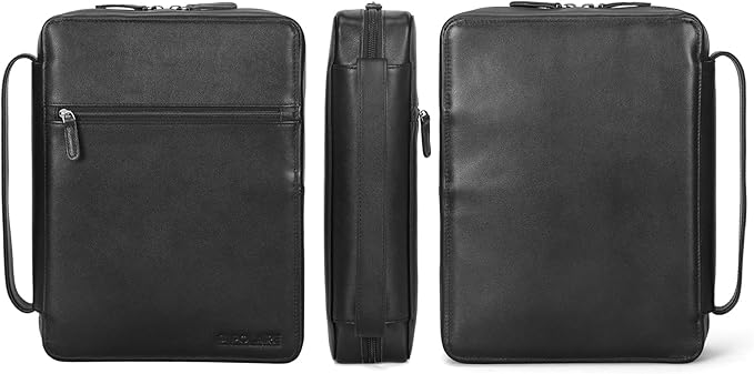 Polare Napa Leather Bible Cover Church Bag Bible Protective Book Holder Carrying Case Folder Organizer Portfolio, Black