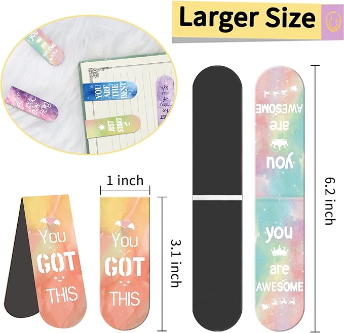 Magnetic Bookmarks, Kaluofan Larger Size 15PCS Inspirational Bookmarks, Bookmarks for Women, Bookmarks for Kids, Double Sided Magnet Book Markers Page Clip for Students Teachers Reading Supplies