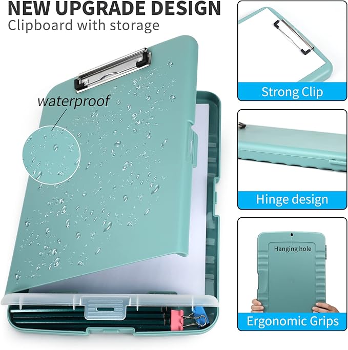Clipboard with Storage, Clip Boards 8.5x11 with Storage, Large Capacity Nursing Clipboards with Pen Holder, Heavy Duty Plastic Storage Clipboard Folder with Low Profile Clip, Side-Opening