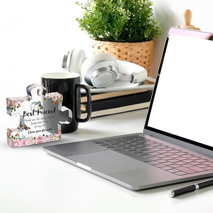 VELENTI Gift for Best Friend for Women - Engraved Acrylic Puzzle Piece - Bestie Present with Cute Quote - Friendship Gifts for Birthday, Christmas, Thanksgiving - Adorable Decoration Piece for Home