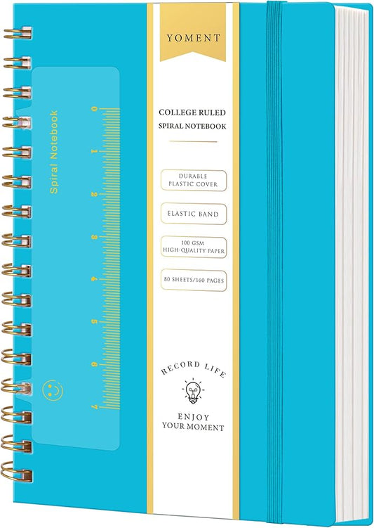 Yoment Spiral Notebook College Ruled A5 Spiral Bound Journal 160 Pages Thick Paper Plastic Hardcover Spiral Notebook 5x7 Wire Bound Notebooks for Note Taking School Office Supplies, Teal