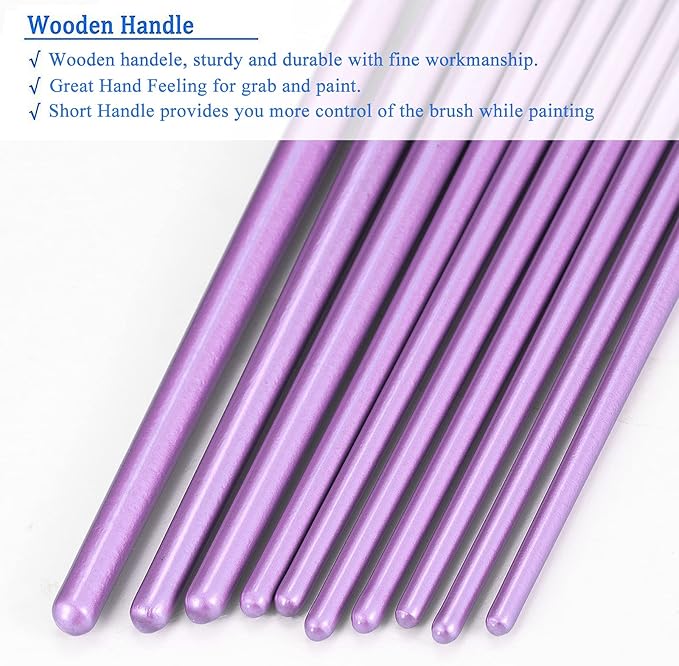 BOSOBO Paint Brushes Set, 2 Pack 20 Pcs Round Pointed Tip Paintbrushes Nylon Hair Artist Acrylic Paint Brushes for Acrylic Oil Watercolor, Face Nail Art, Miniature Detailing & Rock Painting, Purple