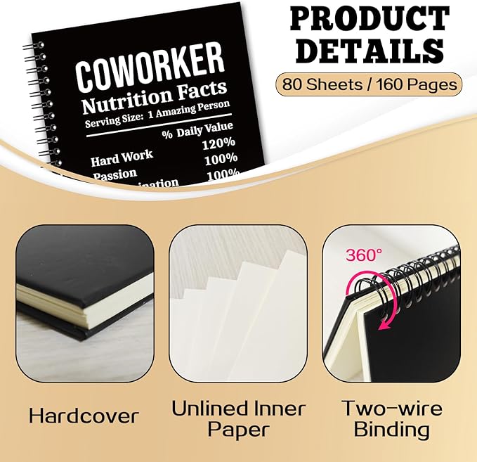 YAZMEEN Coworker Blank Spiral Notebook（160 Pages） Coworker Nutrition Facts Hardcover Sketchbook Appreciation Gifts for Employee Coworker Funny Notebook Birthday Gifts for Women Men Colleague Friend