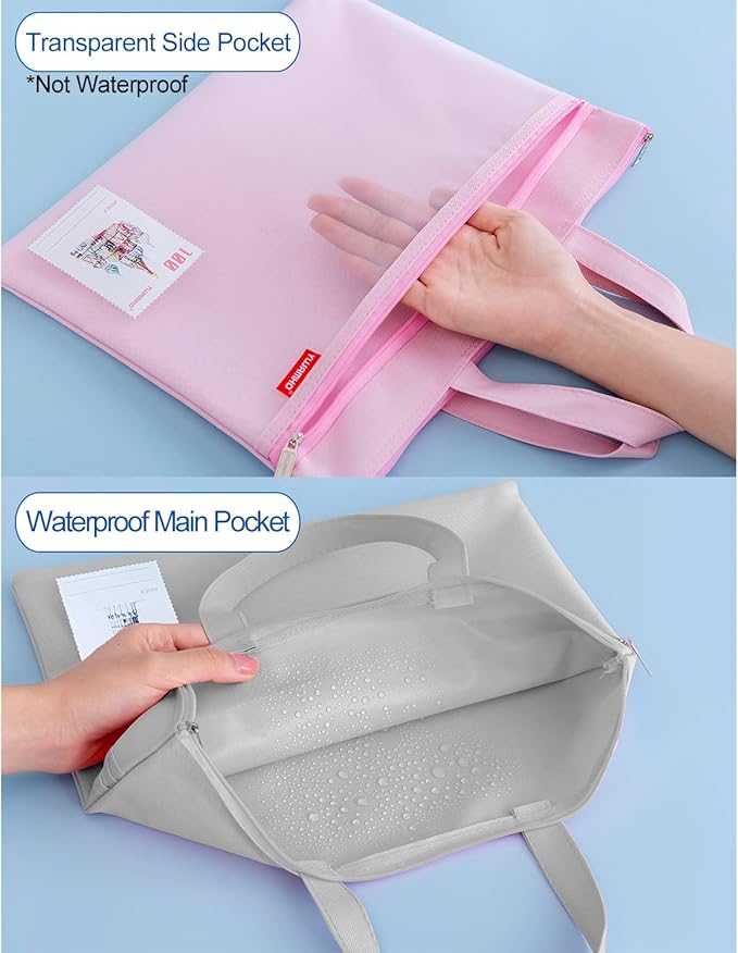 Pendancy Mesh Zipper Pouch 11x13.7 in, Large Double Pocket Waterproof File Bag with Handle, A4 Size Foldable Document Storage for Puzzle Project/Cross Stitch/Travel/Office（Gray）