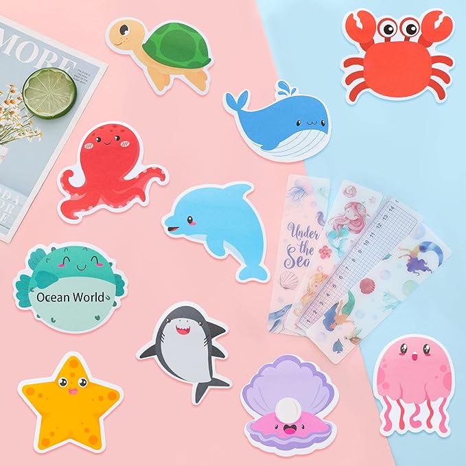 30 Pack Sea Animal Sticky Notes Total 600 Sheets Under The Ocean Life Self Sticky Memo Pads Mini Notepads Office Supplies for School Student Kids Classroom Goodies Rewards Party Favor Gift