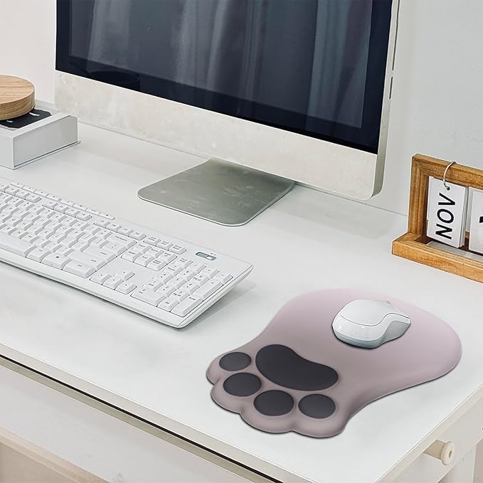 Ergonomic Mouse Pad with Wrist Rest,Cute Cat Paw Mousepad Wrist Support,Comfortable Massage Design Computer Pain Relief Mouse Pad with Non-Slip PU Base for Desk Laptop Gaming,Gradual Brown