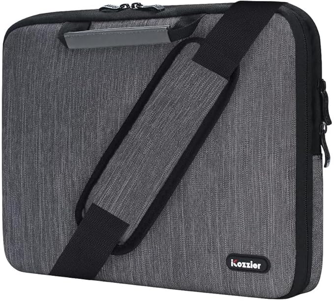iCozzier 13-13.3 Inch Handle Laptop Briefcase Shoulder Bag Electronic Accessories Organizer Messenger Carrying Case with Shoulder&Luggage Strap - Grey