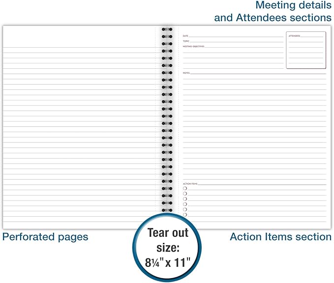 Cambridge Notebook, Business Notebook, 8-1/4" x 11", 80 Sheets, Ruled, Meeting Notes, Flexible Cover, Wirebound, Gray (06132)