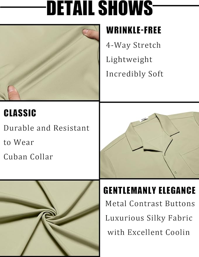 COOFANDY Men's Casual Cuban Guayabera Shirt Short Sleeve Button Down Shirts Summer Beach Shirts Vocation Vintage Shirts