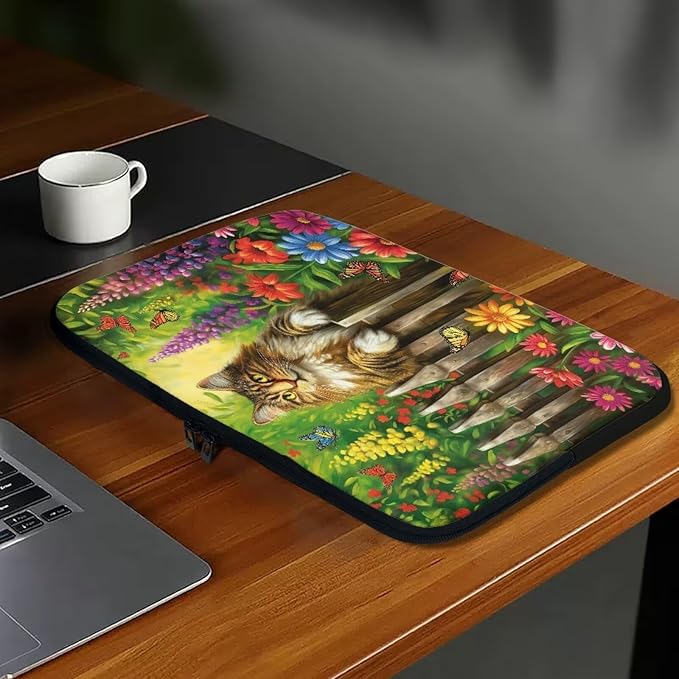 Cats Flower Printed Laptop Briefcase for Women Men, Waterproof 15 Inch Laptop Bag Messenger Bag Lightweight Laptop Case for Office Business Traveling Daily Use, Gift for Father