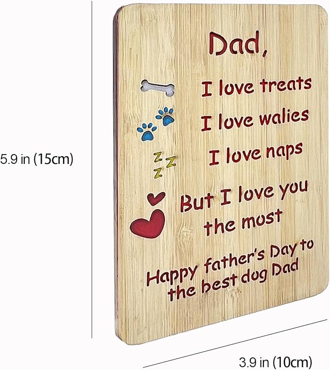 Handmade Bamboo Funny Dog Dad Fathers Day Card from Son Daughter, Cute Dog Dad Gifts for Men, Wooden Happy Father’s Day Card for Him