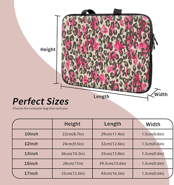 Universal Tablet Laptop Sleeve Case 10 inch, Pink Leopard Slim Carrying Case Durable Handbag Travel Laptop Bag for 7 to 10-inch Laptops/Notebook/Kids Tablet/ipad/eBook Readers