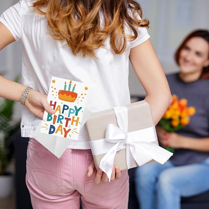 Harloon 200 Pack Happy Birthday Card Assorted Bulk with Blank Envelopes and Stickers 4 x 6 Inches Greeting Blank Happy Birthday Cards for Men Women Adults Kids, 20 Styles(Colorful Words)