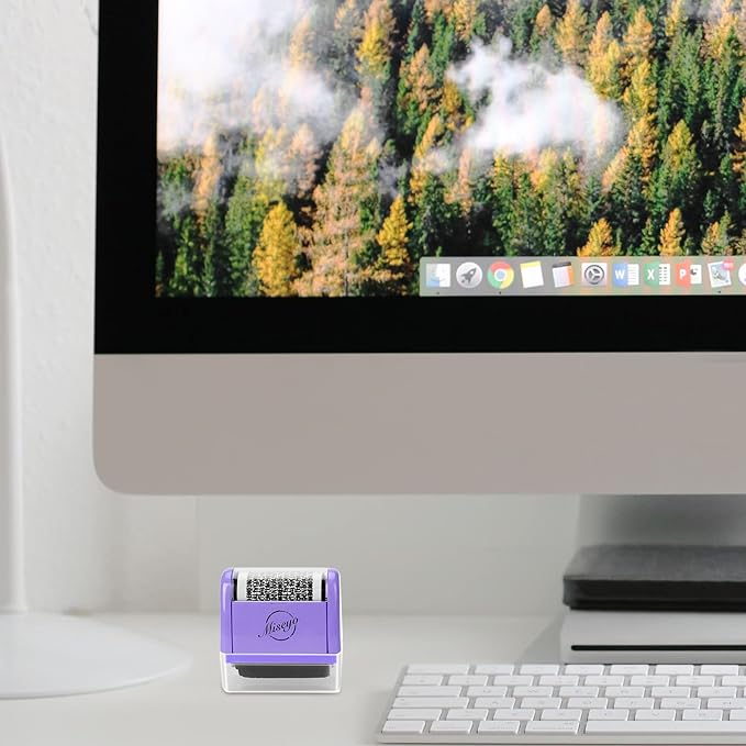 Miseyo Wide Identity Theft Protection Roller Stamp Set - Purple (3 Refill Ink Included)