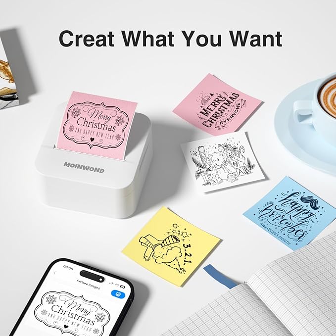 Thermal Paper Self-Adhesive Sticker Paper, Black on Pink/Blue/Yellow 57 x 25mm, 3-Rolls for Texts Notes Journal Photo and Notebuddy