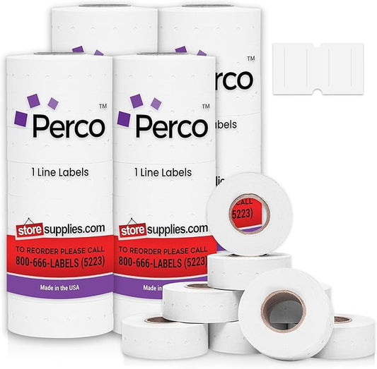 Perco 1 Line White Labels - 32 Rolls, 4 Sleeves, 32,000 Blank Price and Date Gun Labels for Perco 1 Line Price and Date Guns - Made in USA