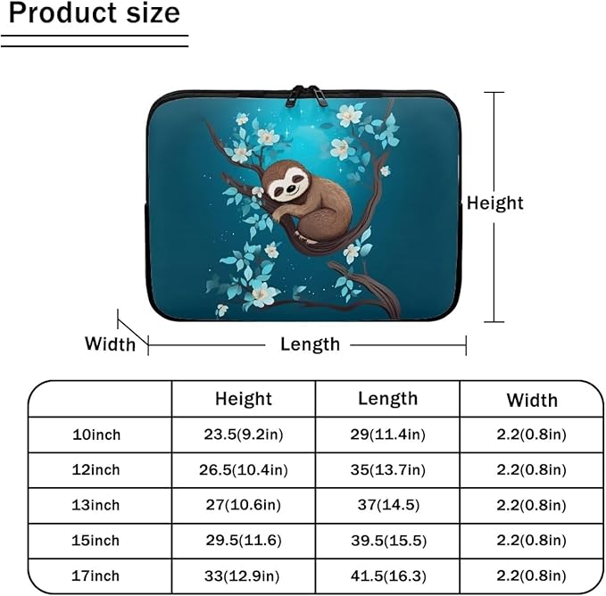 Cute Sloth Laptop Protective Sleeve for Women Men 17 inch Computer Sleeve Neoprene Lap Top Case Portable Computer Carrying Case Flower Briefcase Suitable for Travel School Office Pouch