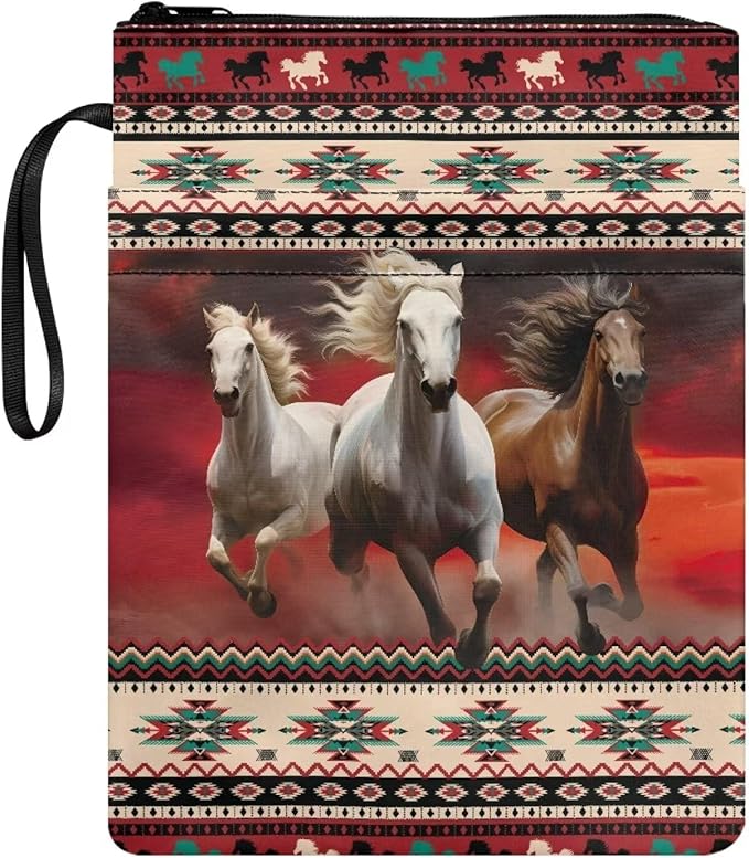 COEQINE Horse Book Cover with Zipper 9x11 Inch Large Capacity Book Sleeves Cover with Pen Holder Pocket for Portable Book Travel Book Lovers