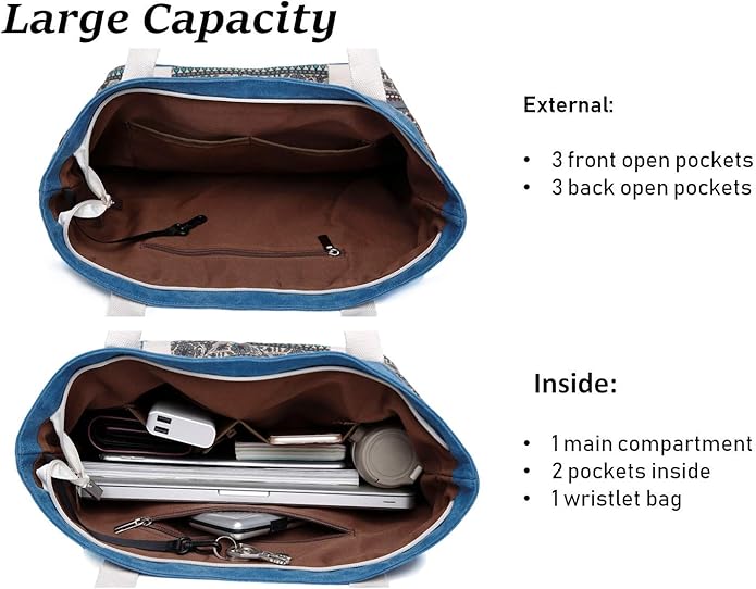 Wxnow Canvas Tote Bag for Women Top Handle Satchel Handbags Shoulder Bag Purse