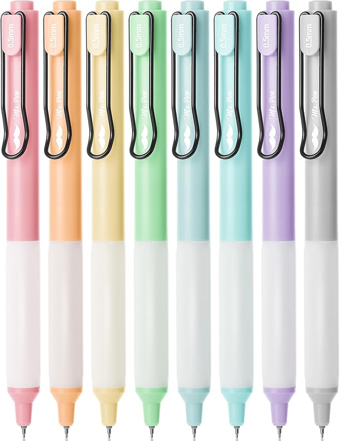 Mr. Pen- Retractable Gel Pens, 8 Pack, Black Ink Gel Pens, Pastel Barrels, Fast Dry, Gel Pens Fine Point 0.5mm, Retractable Pens, Cute Pens, Gel Ink Pens, Aesthetic Pens for Journaling Fine Tip Pens