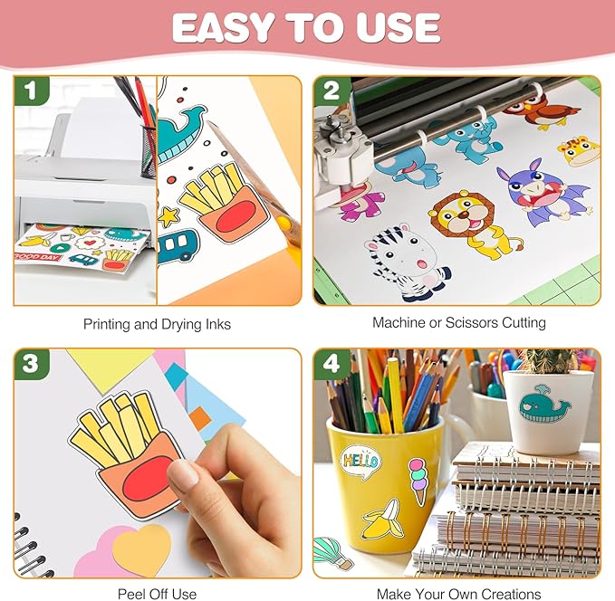 60 PCS Printable Vinyl Sticker Paper for Inkjet Printer & Laser Printer,Standard Letter Size 8.5"x11",Waterproof Sticker Paper Dries Quickly Vivid Colors,Matte White