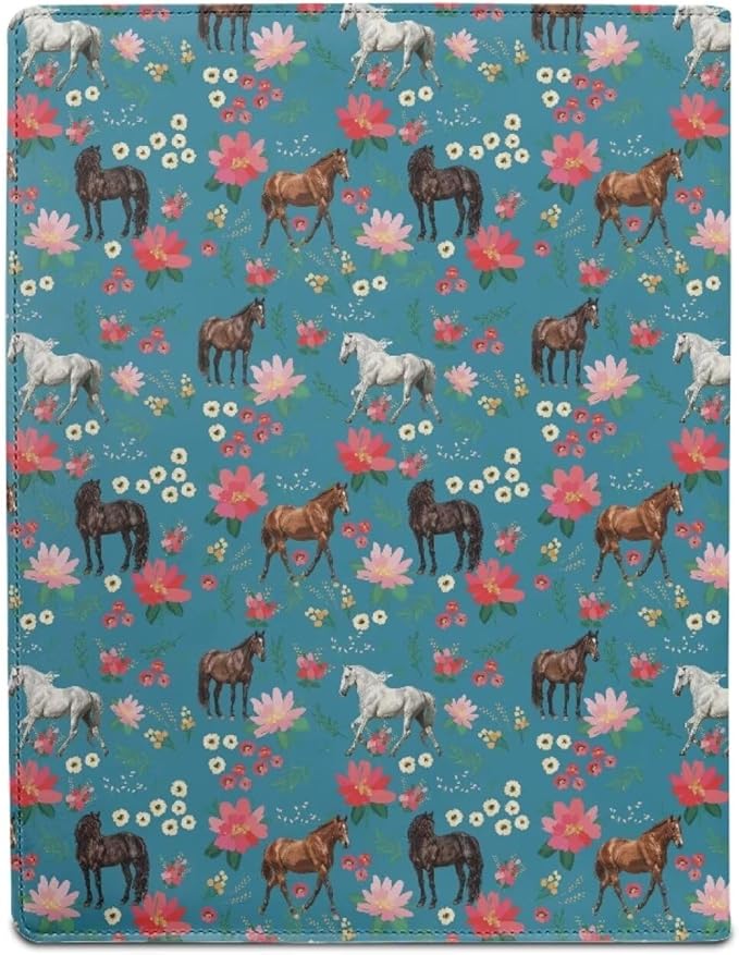 Office Folder Horse Flower Print PU Leather Padfolio with A4 Size Clipboard Clip for Business Resume Interview Document Sleeve Binder Folder for Men/Women