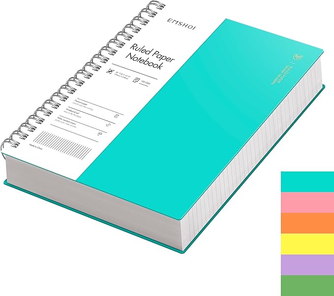 EMSHOI B5 Spiral Notebook College Ruled Lined Journal, Large 7.48" X 10.15", 300 Pages/150 Sheets, 100gsm Thick Paper, Waterproof Hardcover, for Office School Women Men Work Writing Notes-LightBlue