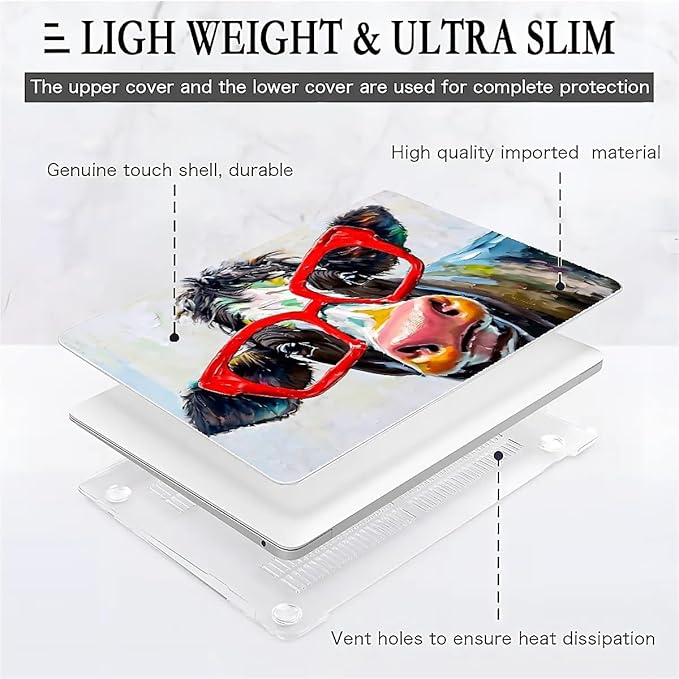 Compatible with MacBook Air 13.6 Inch Case 2024 2023 2022 Release Model A3113 M3 A2681 M2, Red Cow Hard Plastic Shell Cover Case