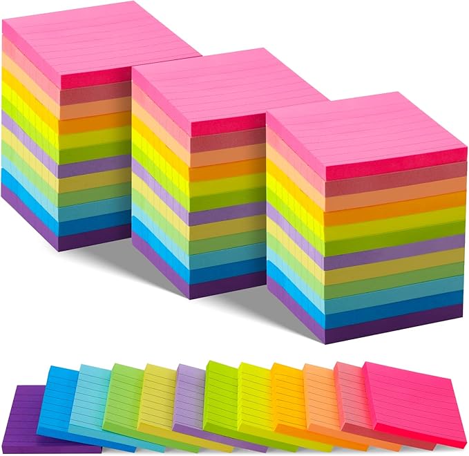72 Pack 5760 Sheets Sticky Notes 3 x 3 Inches Bright Stick Note Pads Adhesive Self Stick Notepad Memo Pads for Office Home School Blank Book Supplies 80 Sheets/Pad (Lined)
