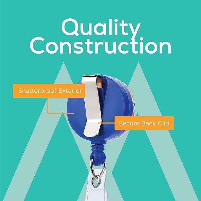 Will Well Badge Holders with Belt Clips for Securing onto Pockets and Purse Straps, with Retractable 27.5" UHMWPE Fiber Pull Cords, Strong Build with Fun Designs - 2-Pack, Floral Print