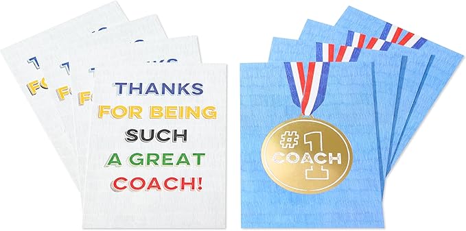 American Greetings Thank You Cards with Envelopes For Coach, Number 1 Coach Medal (8-Count)