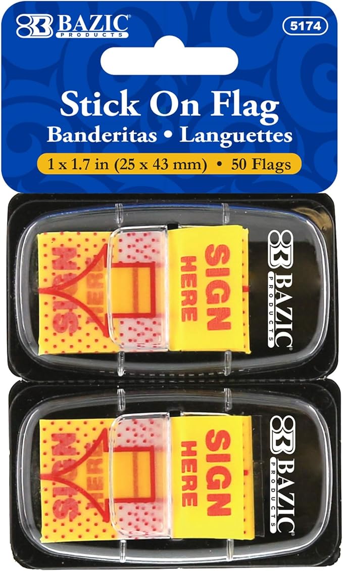 BAZIC Neon Page Markers Dispensers 1x1.7 Sign Here Neon Colored PET Arrow Flag Index Tabs, Page Bookmarks File Tab (50 Flags/Pack), 288-Packs