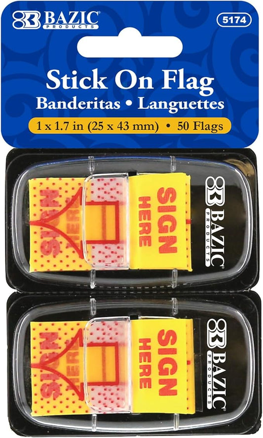 BAZIC Neon Page Markers Dispensers 1x1.7 Sign Here Neon Colored PET Arrow Flag Index Tabs, Page Bookmarks File Tab (50 Flags/Pack), 1-Pack