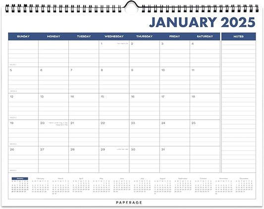 PAPERAGE Calendar 2025-12 Month (Navy), Minimalist Wall and Desk Calendar with Monthly Views and Yearly Plans – Medium (11.5 in x 14.75 in)