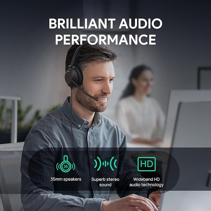 Yealink UH35 Professional USB Headset, Mono Wired Headset with Noise Cancelling Microphone, Call and Music Mode, Lightweight Comfort Design, Teams Certified